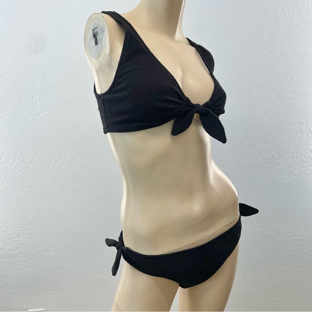 & Other Stories- Black Crepe Tie Up Bikini Minimalist Swimwear- Top 6 / Bottom 8 - Picture 5 of 15
